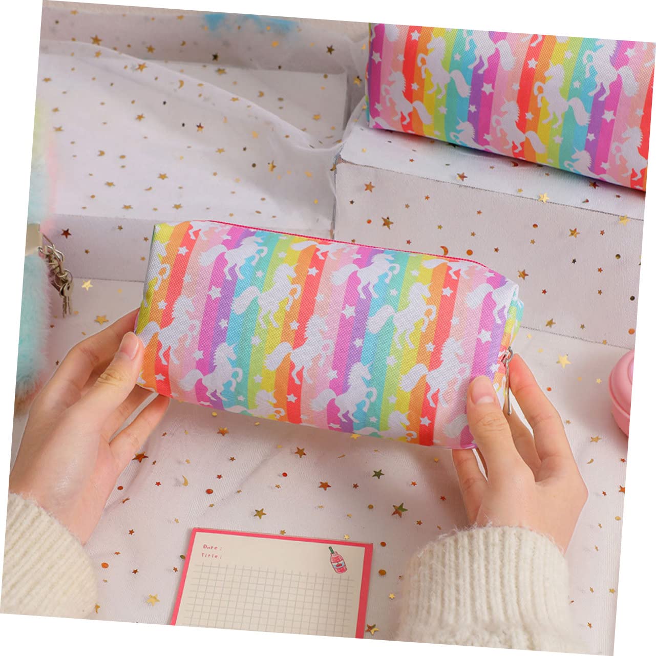 Ciieeo 5piezas Bolsa De Lápices Infantil Diseño De Unicornio Estuche De Cartón Grande y Práctico para Material Escolar y Cosméticos