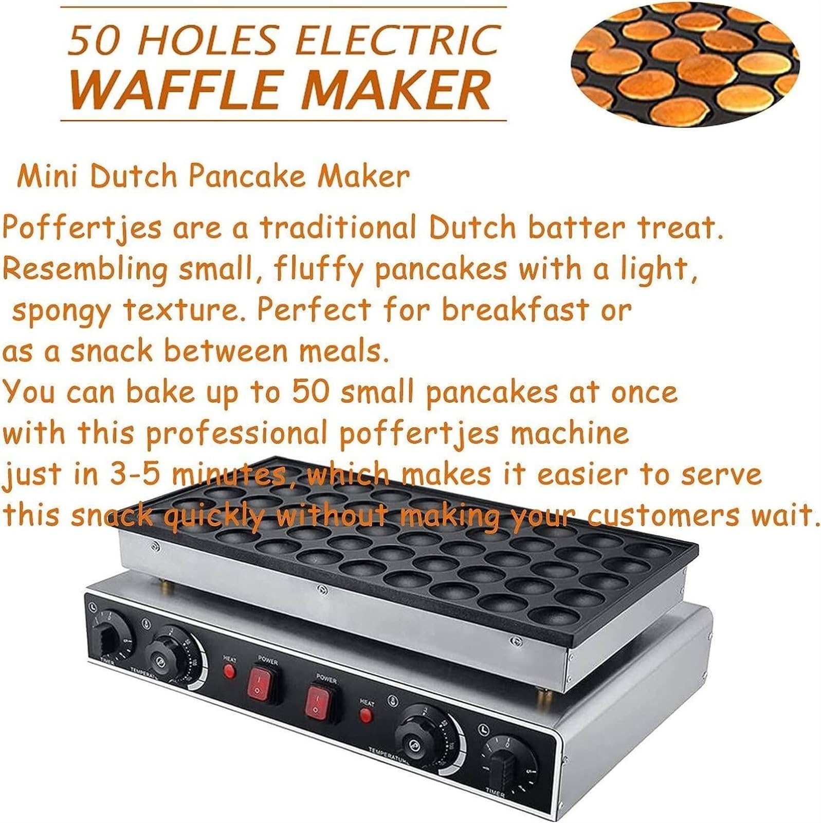 Mini boulanger à crêpes hollandais à gaz, 50 trous, for gâteaux, sandwichs, biscuits commerciaux, Poffertjes, grills, gaufriers