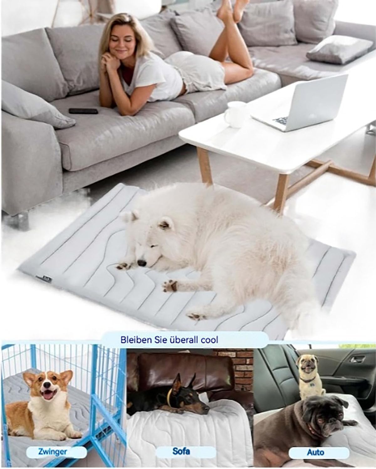 Dr Pfoten Kühlmatte, PfotenChill - Die Innovative Kühlmatte für Hunde, pfotenchill kühlmatte Hund, Selbstkühlende Pads Sicher Und Komfortabel Für Deinen Hund (M-36 * 23IN)