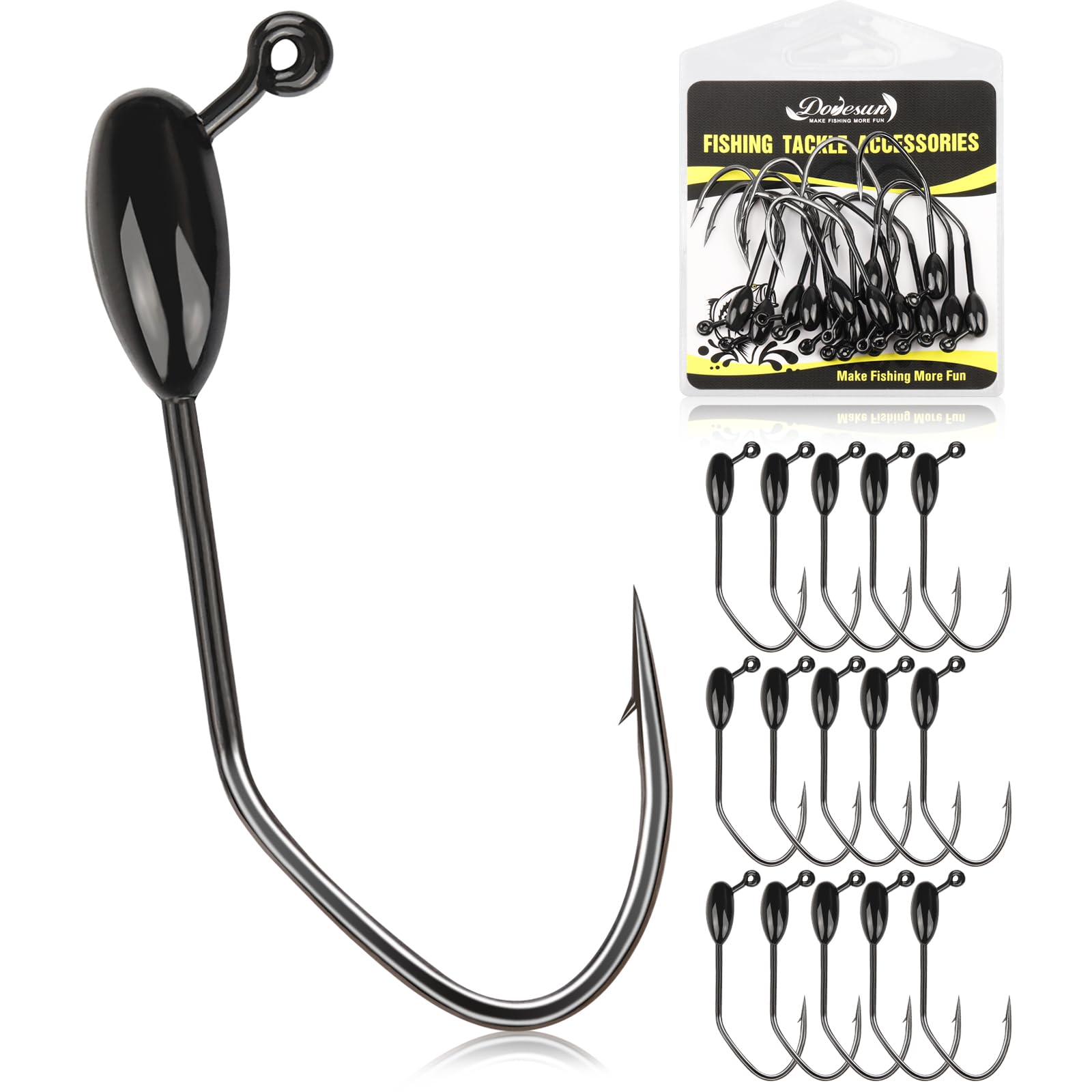 Dovesun Tube Jig Heds, 15pcs Tube Bait Fishing Jigs 3X Strong 3/0 4/0 Bass Hooks for Crappie, Trout, Bass Fishing 1/8oz 3/16oz 1/4oz 3/8oz Tube Jigs Kit for Freshwater Saltwater