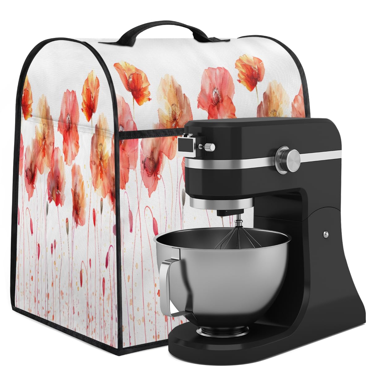 Coffee Maker Cover Watercolor Flower Poppy Kitchen Appliance Covers Small Appliance Covers Blender Cover Juicer Cover Dust Covers for Kitchen Appliances with Top Handle and Pockets,Washable,B510
