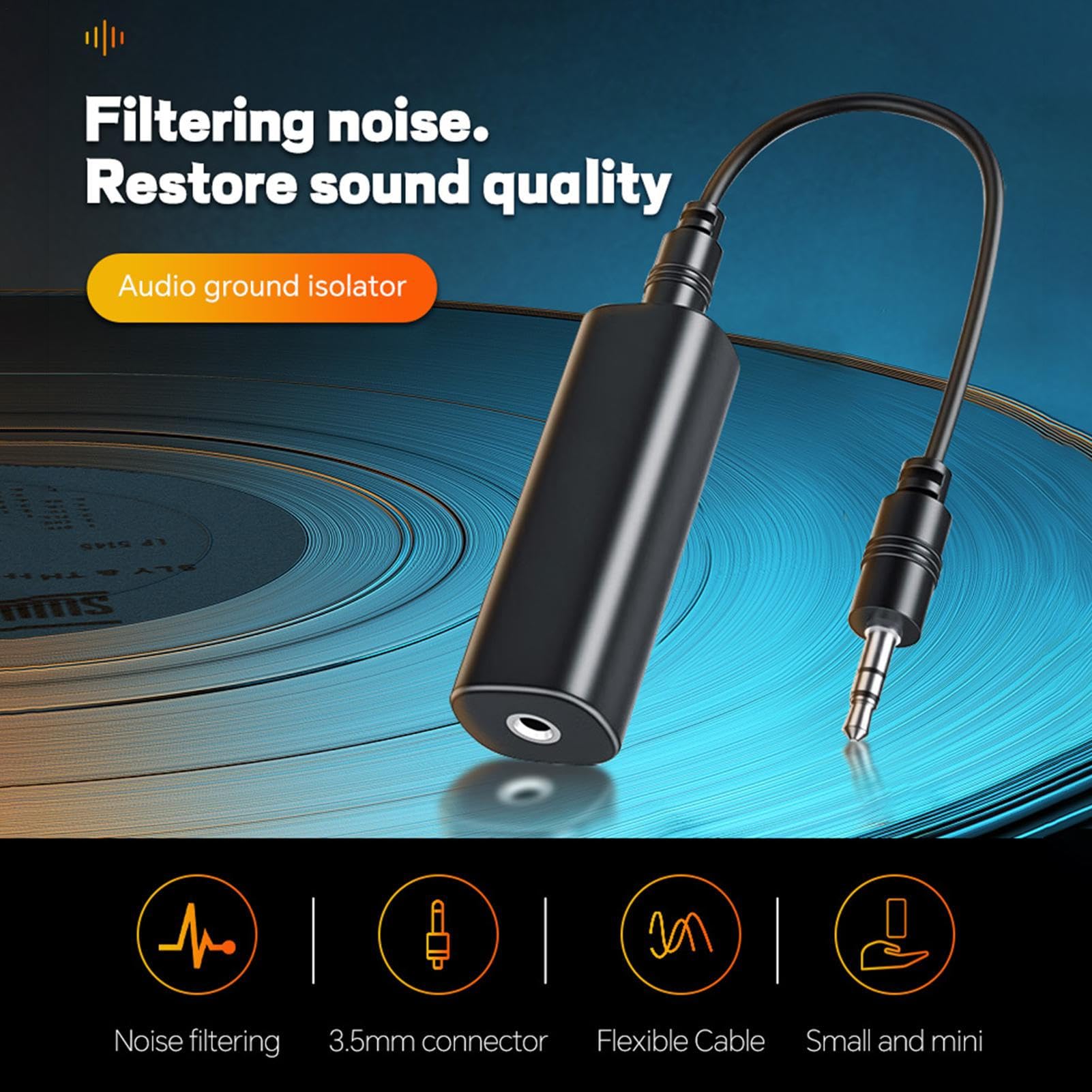 Izolator szumów Ground Loopss, czarny filtr szumów audio, do wszystkich kompaktowych tłumików do samochodów Stereo, domowego audio i systemów głośników, eliminuje układ elektryczny, 2,36 x