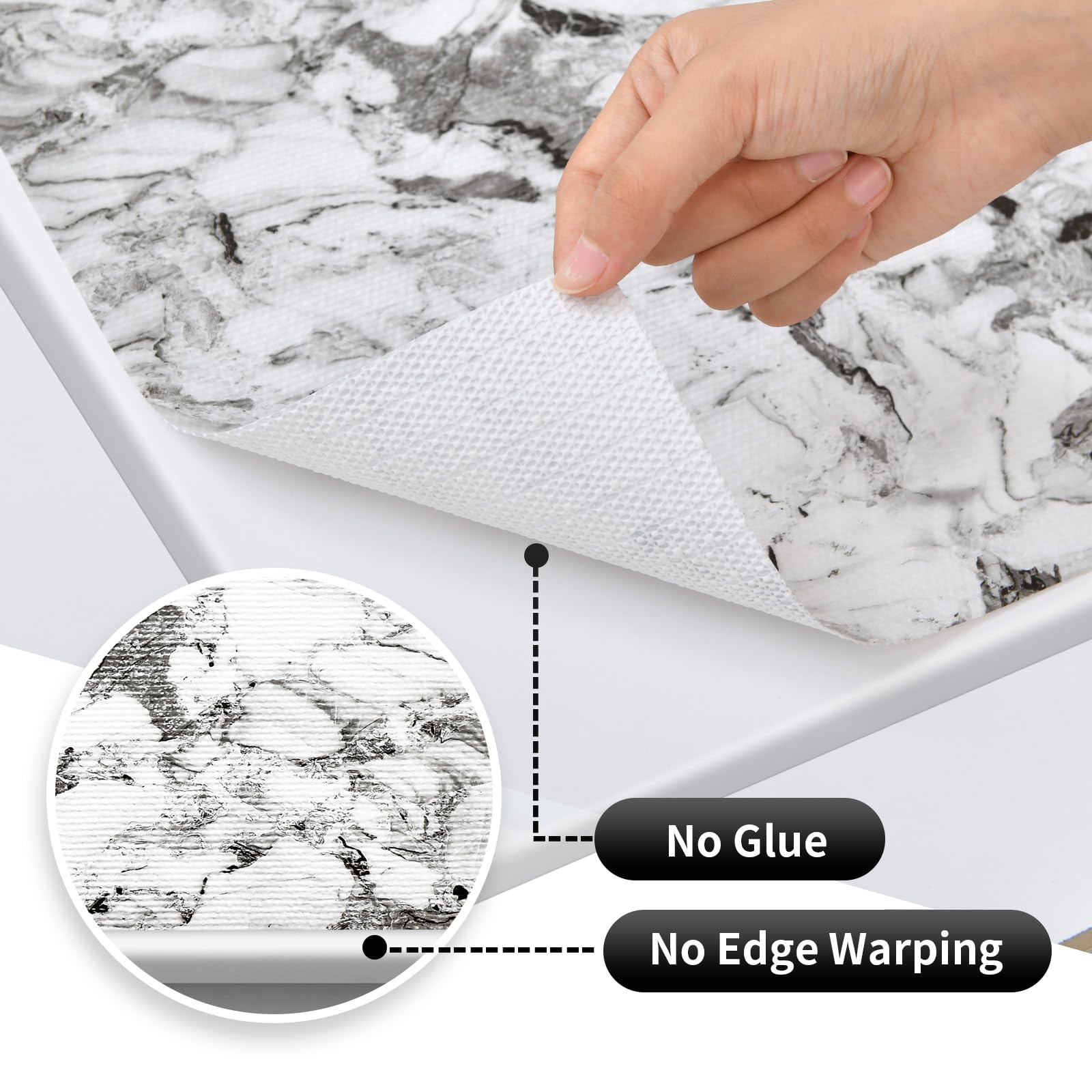 Revestimiento para cajones y estantes para armario de cocina: 17 pulgadas x 20 pies, antideslizante, impermeable, papel no adhesivo, forro de mármol gris y blanco, fácil de revestir para baño con