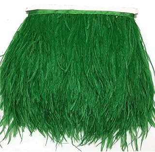 MELADY 2 Yards Fashion Dress Sewing Crafts Costumes Decoration Ostrich Feathers Trims Fringe with Satin Ribbon Tape (Dark Green)