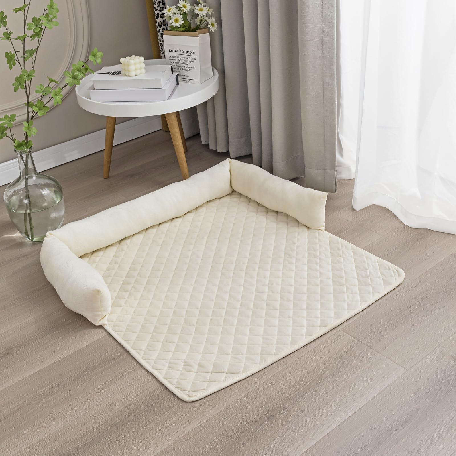 OKYUK Cuccia per cani, protezione per il divano fatta a mano, lavabile, morbido cuscino per cani di taglia grande, media e piccola (beige, 90 x 90 cm)