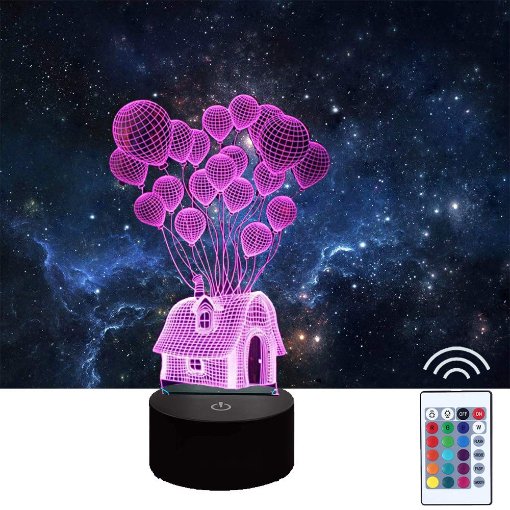 3D Illusion Lamp Ballon House 3D Night Light with Remote Control 16 Colors Changing Birthday Xmas Valentine's Day Gift Idea for Boys Girls