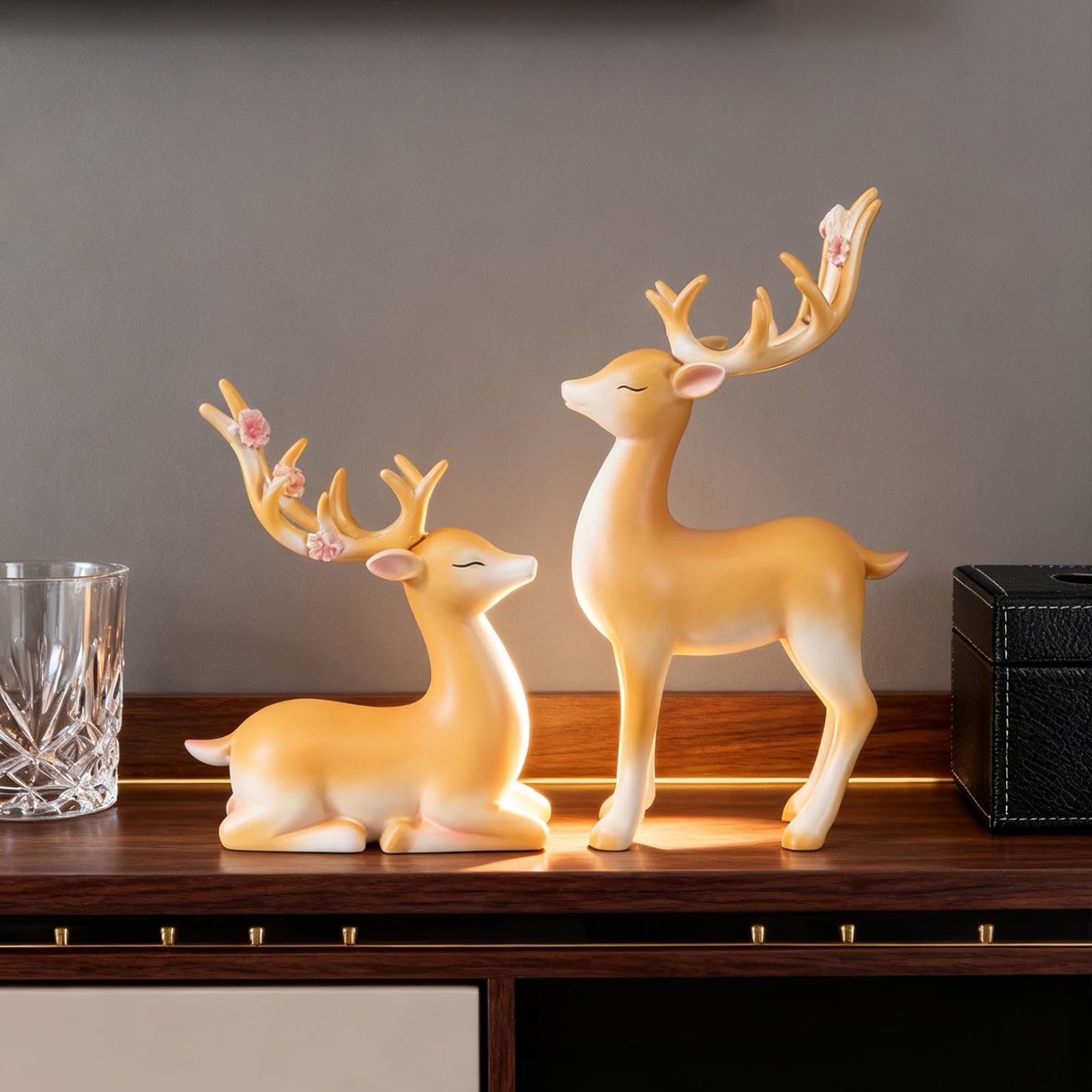 Lot de 2 Figurines Décoratives pour Table, Sculptures d'animaux, Ornements Créatifs en Résine Floquée, Faciles à Nettoyer, Idéales pour Offrir Ou, Jaune