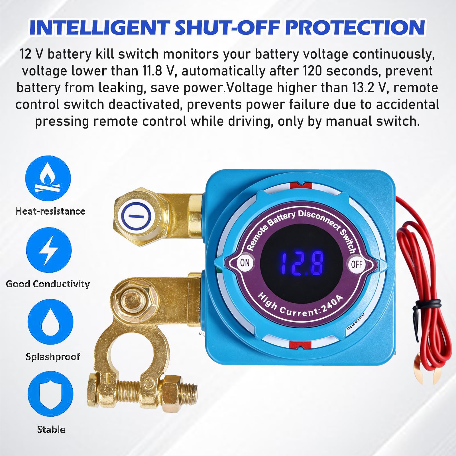 Stacca Batteria 12V per Auto con Telecomando: 240A Remoto Auto Stacca Batteria Senza Fili, Kill Switch Antifurto,Interruttore Automatico Senza Fili con Telecomando, Morsetti per Batteria