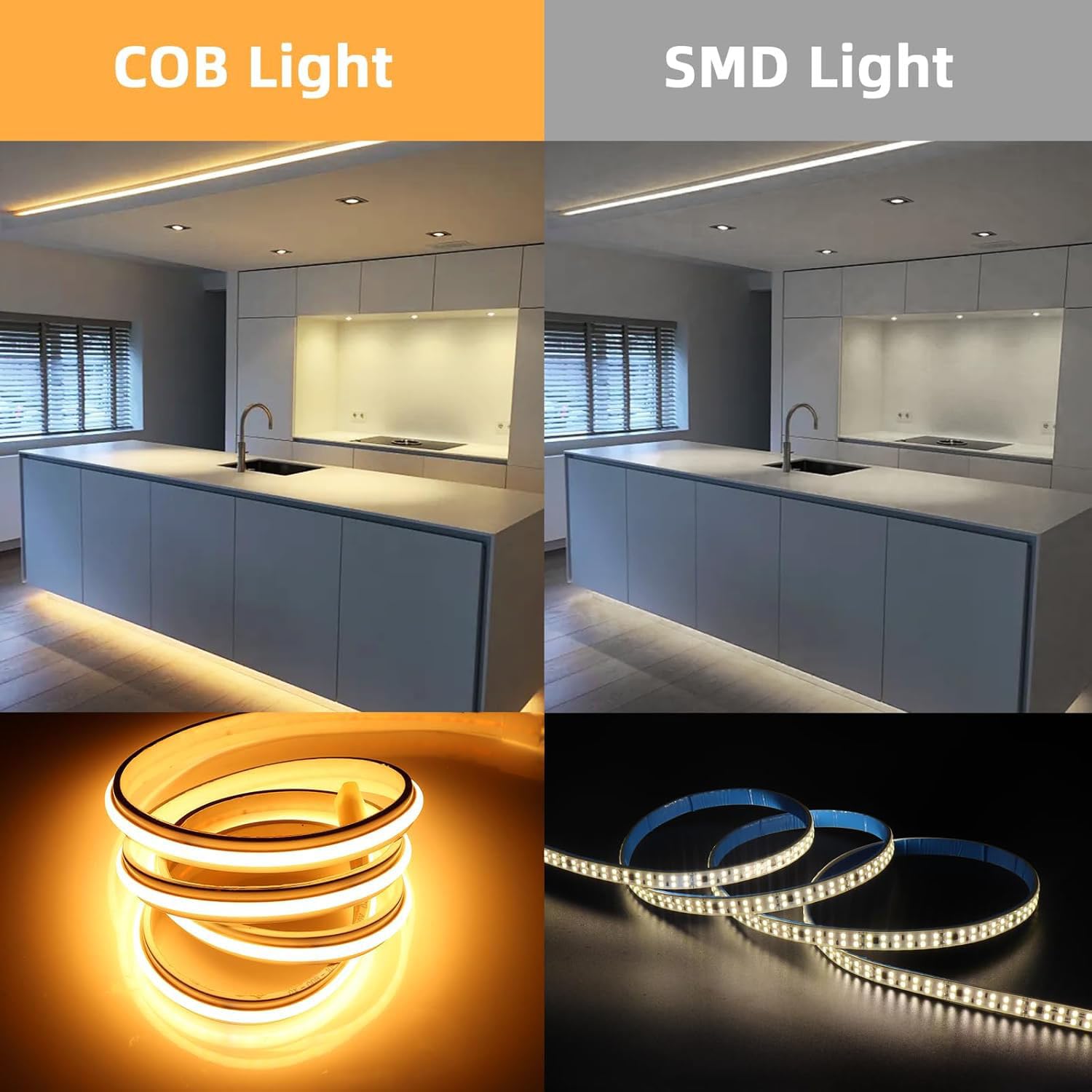 Tira LED tu cob (blanco cálido, 6.5 pies)