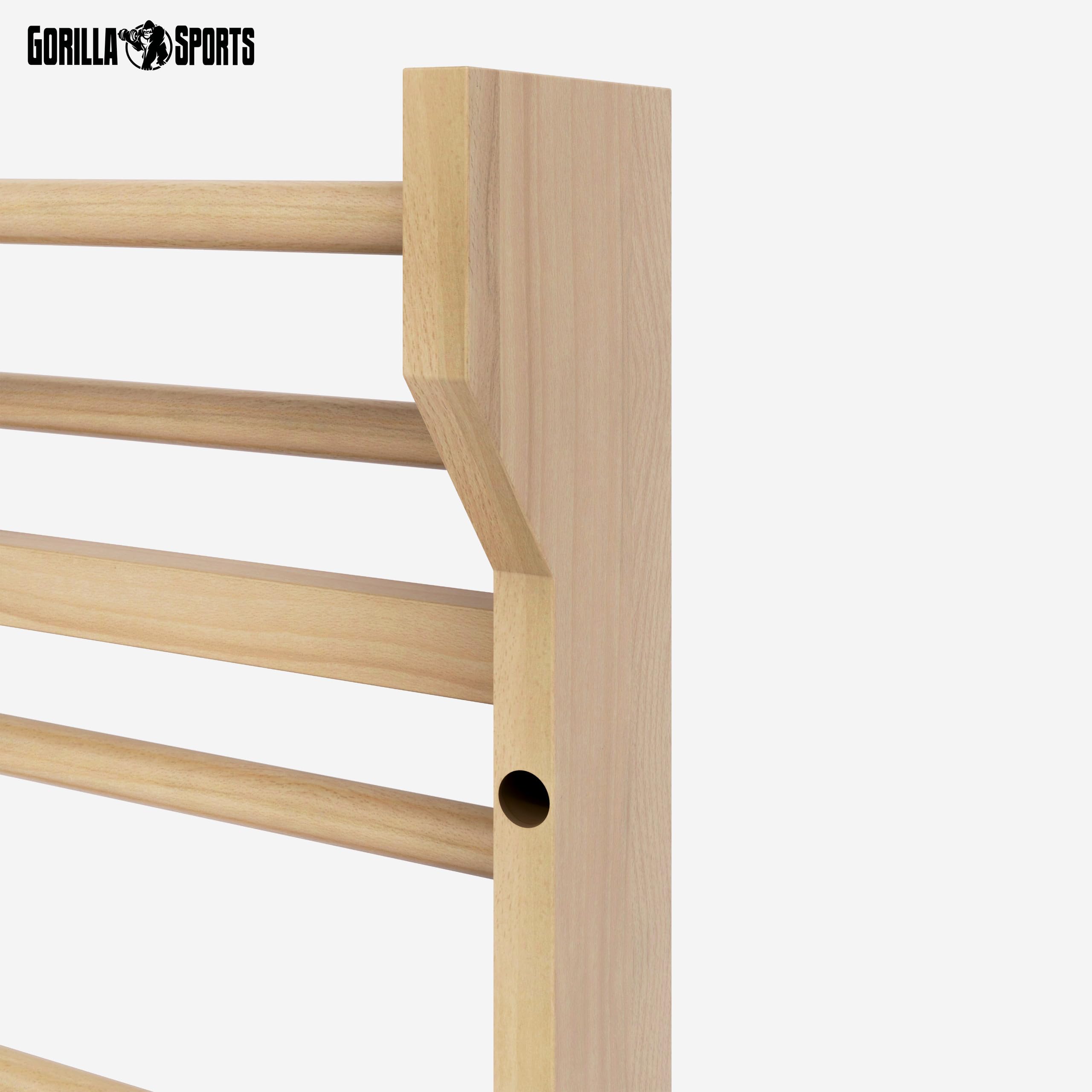 GORILLA SPORTS® Spalliera Svedese - in Legno, a Parete, 10 Gradini, Carico Massimo 100kg, 195×80×14 cm, per Adulti e Bambini - Scala per Ginnastica, Scala Svedese, Spalliera Palestra, Terapia Fisica