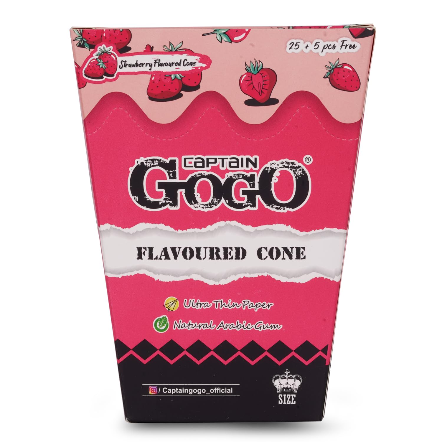 Captain GoGo Pre Roll cone Strawberry flavour King size 13 GSM 30 cone(109 mm)