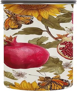 Watercolor Pomegranate Flower Coffee Canister Coffee Bean Storage 500ml Food Storage Container Perfect for Loose Tea Candy Sugar Nuts Spices
