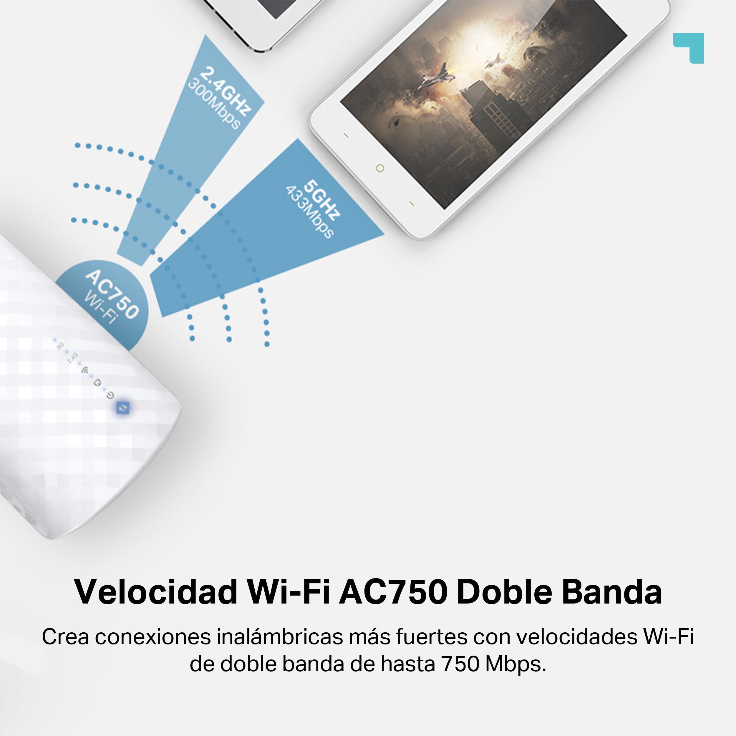 TP-Link RE190 AC750 - Amplificador Señal WiFi, 433Mbps en 5GHz 300Mbps en 2.4GHz con EU Enchufe, WPS, Indicador LED de Señal, Antenas Internas, Blanco — view 4