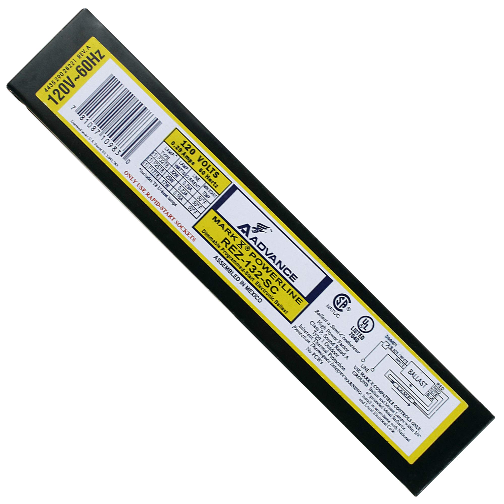 Advance REZ-132-SC MARK 10 Dimmable Fluorescent Ballast, (1) T8