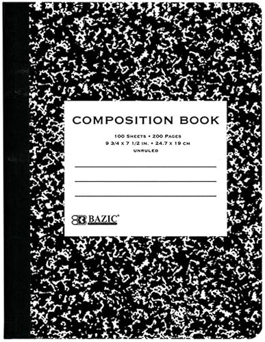 Miniatura 10 de BAZIC Unruled 100 hojas libro de composición de mármol negro, diario en blanco, cuaderno de papel, cubierta clásica de mármol negro, para clase de