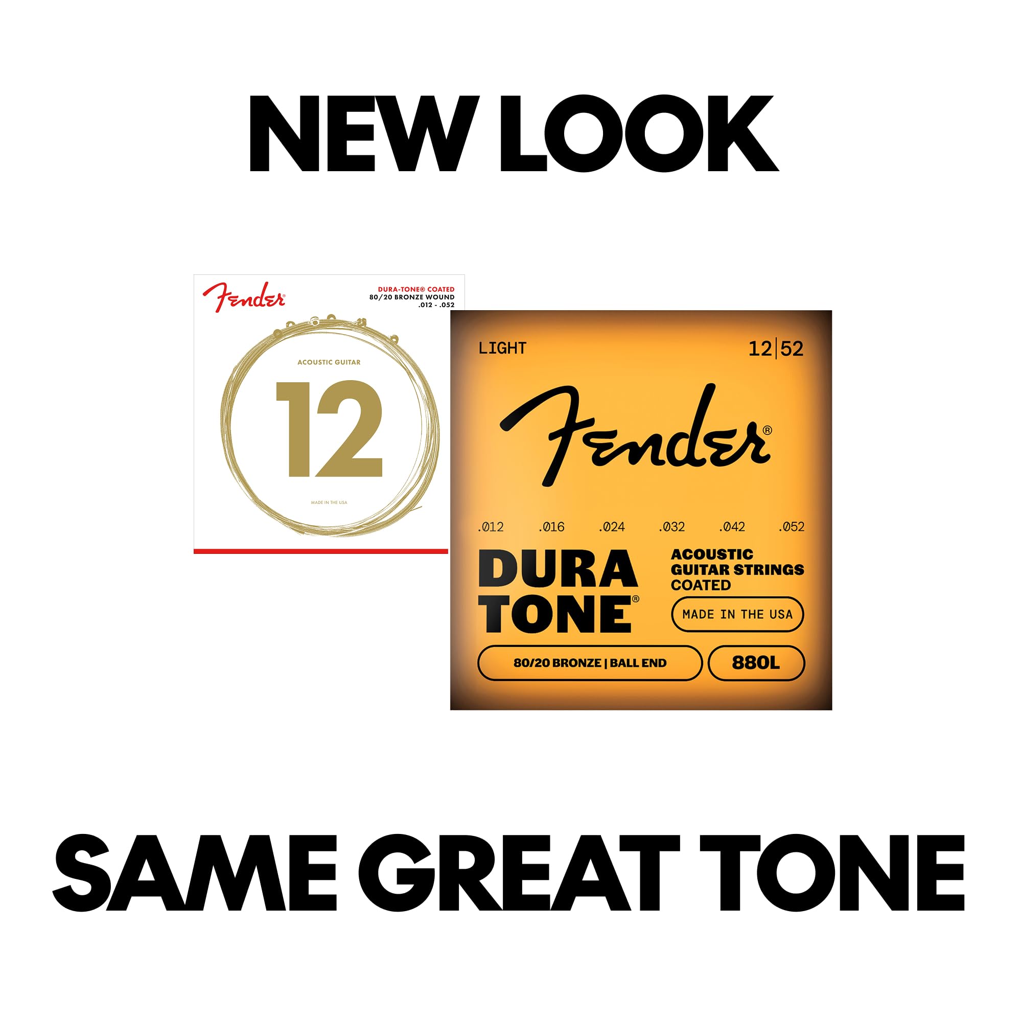 Fender Dura-Tone 80/20 Bronze Coated Acoustic Guitar Strings, Light Gauge .012-.052, Model 880L, Model 0730880303 2