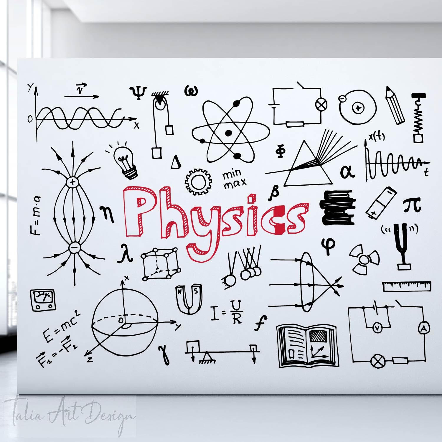 Physics Wall Decals - Science-Themed Doodle Stickers for Kids Room, Classroom & Office Decor, Educational Peel and Stick Vinyl Art