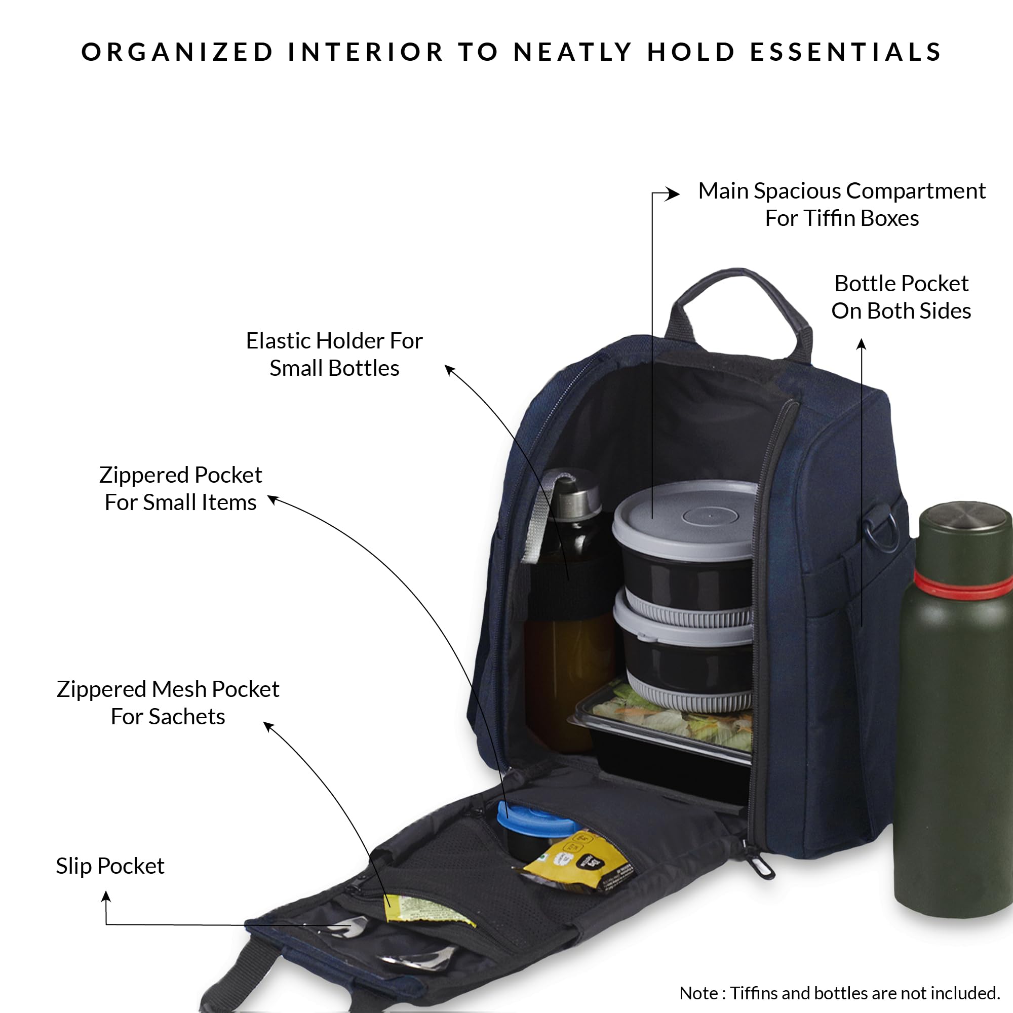 Carriall Navy Meal Bag/Lunch Bag, Tiffin Bag for Office, College, School & Picnic | Reusable & Water-Resistant Lunch Box Cover Bag Only | 8L Capacity | Gifting for Men,Women & Kids (Boys/Girls) 1