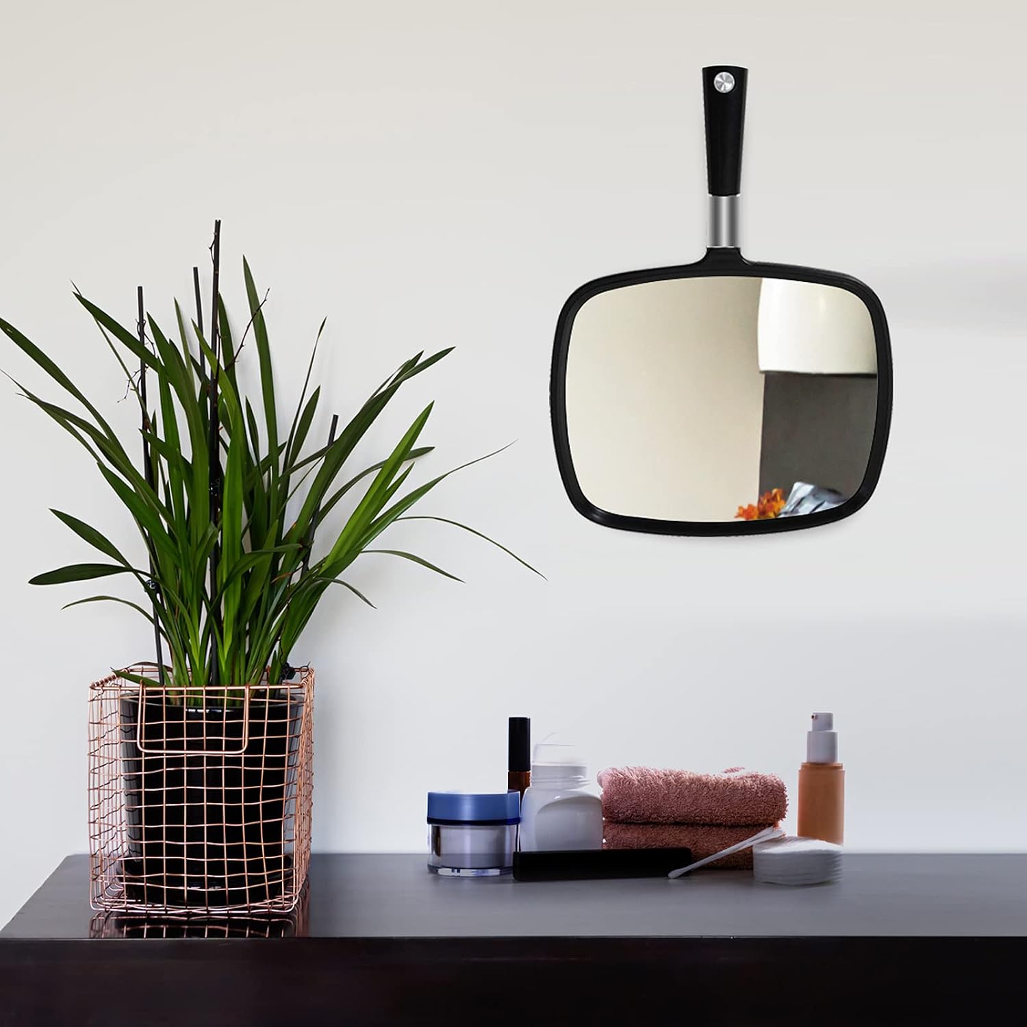 Snowflakes Hand Held Mirror, Large and Comfy Hand Mirror with Handle for Salon (Black)