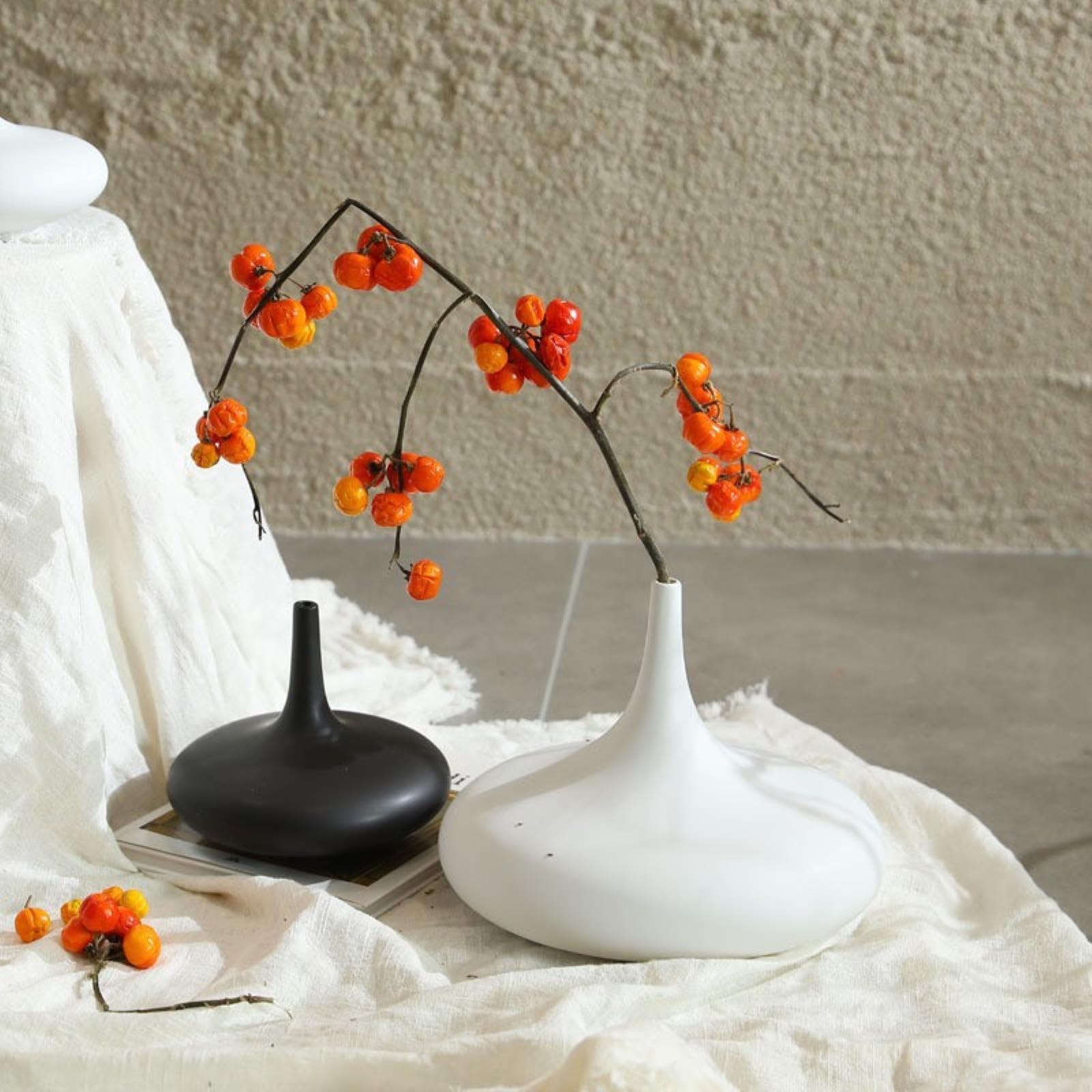 Minimalistische Keramikvase, Ornamente für Zuhause, Wohnzimmer, Esszimmer, Esstisch, Dekoration, flache Vase, weiß, groß Küche, Haushalt