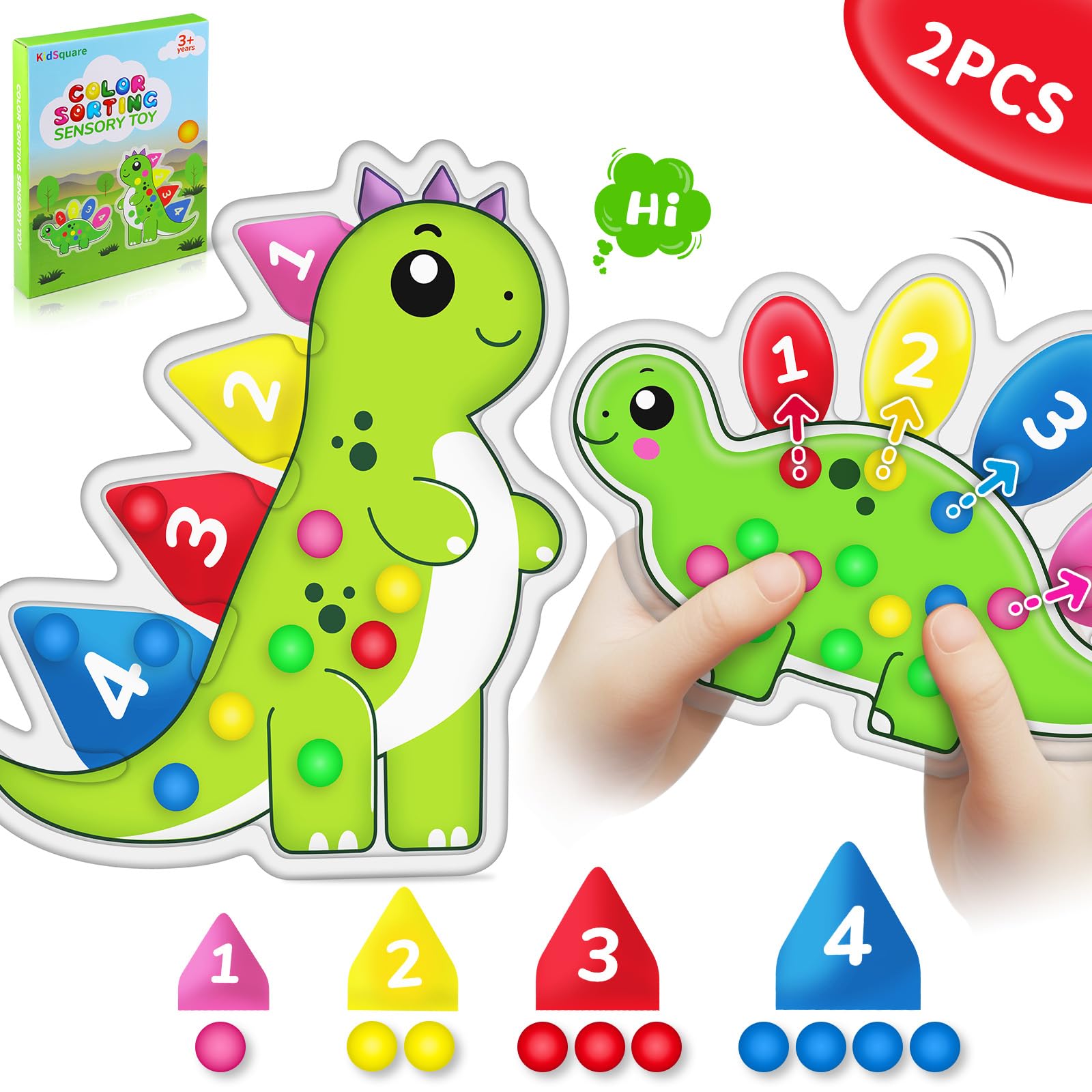 Amazon.com: 2 PCS Dinosaur Color Sorting Sensory Toys for Toddlers ...