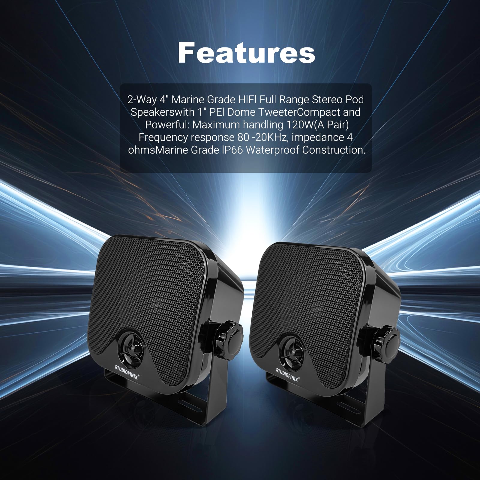 STUDIOFINIX Mini système de Haut-Parleur stéréo étanche 10,2 cm 100 W pour ATV, UTV, Moto, Tracteur, Bateau