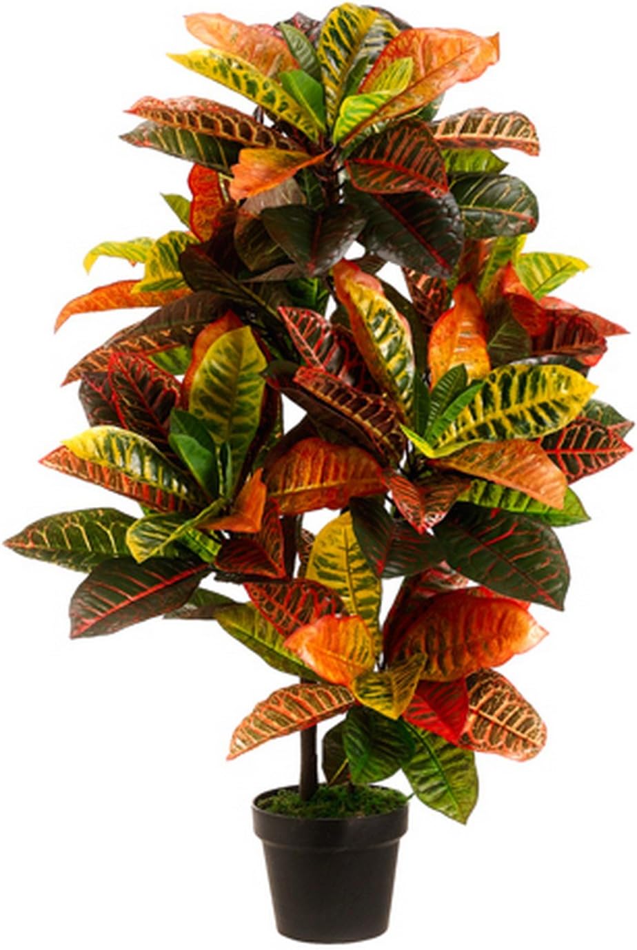 Silk Tree WarehouseOne 3 Foot Indoor Outdoor Artificial Croton Palm Bush UV Rated Potted Plant