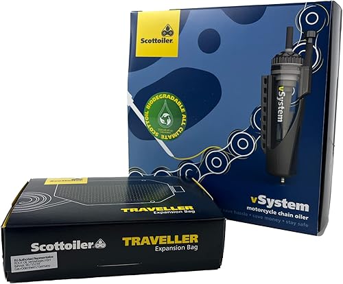 Scottoiler vSystem Sistema automático de lubricación de cadena de motocicleta con bolsa de expansión biodegradable Green Scottoil & Traveller