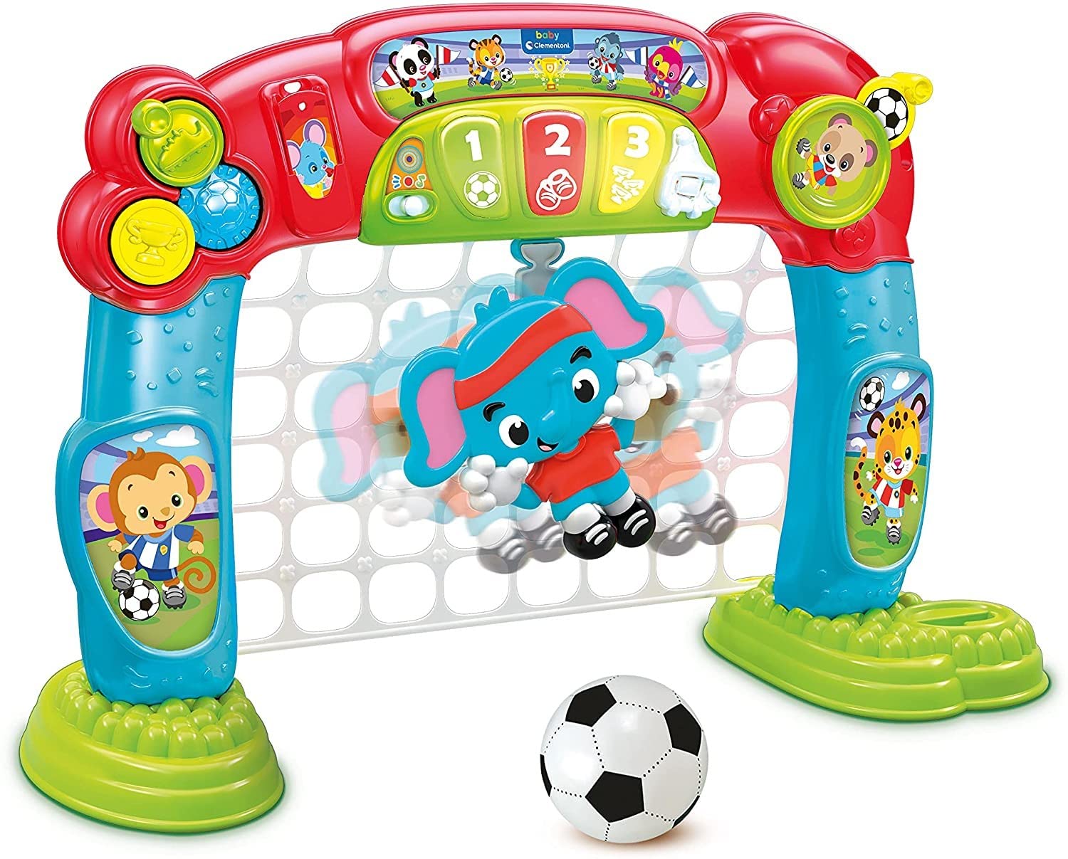 Clementoni Baby 17438 - Tira e Segna Goleador Evolution, Porta Calcio per Bambini 18 Mesi - Gioco elettronico e interattivo, Centro attività, insegna i Numeri - parlante in Italiano, Made in Italy