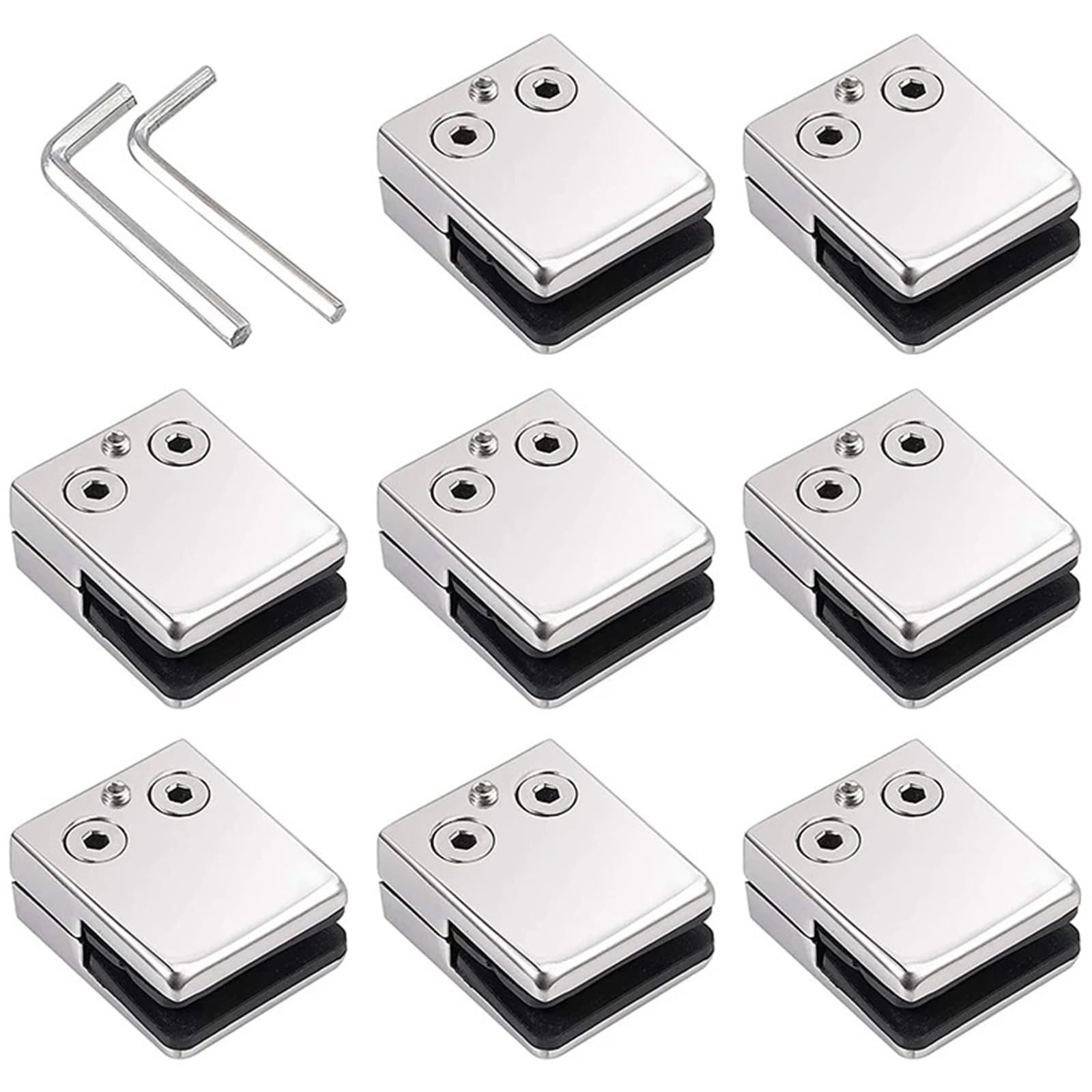 8pcs Stainless Steel Glass Clamps Adjustable Bracket Flat Back for Balustrade Staircase