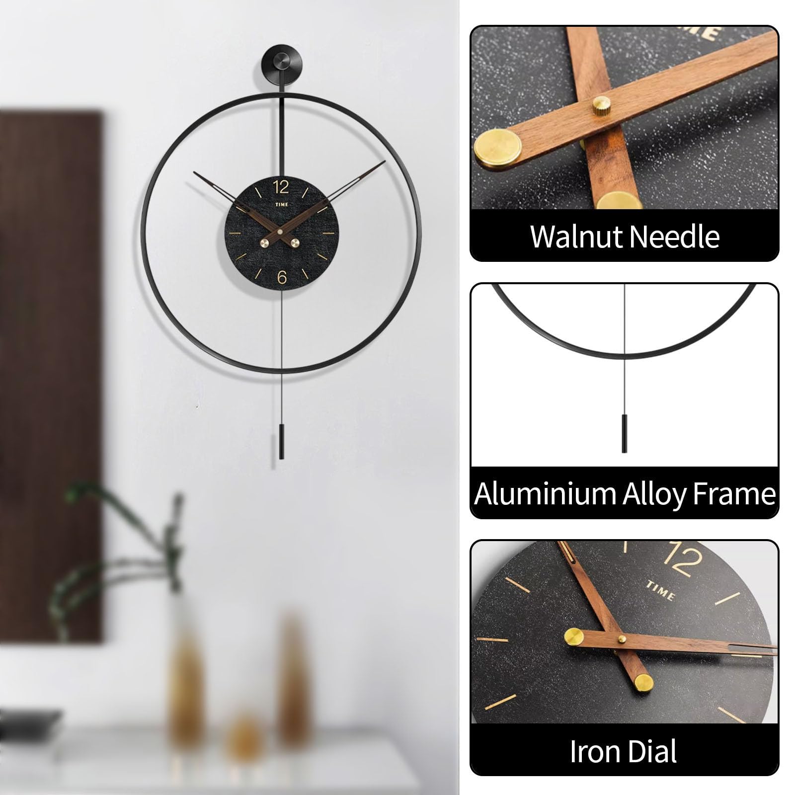 Wanduhr Groß Modern, 47cm minimalistisches Design Lautlos wanduhren, Runde Metall Wohnzimmeruhr Dekorative, Küche, Büro, Schlafzimmer