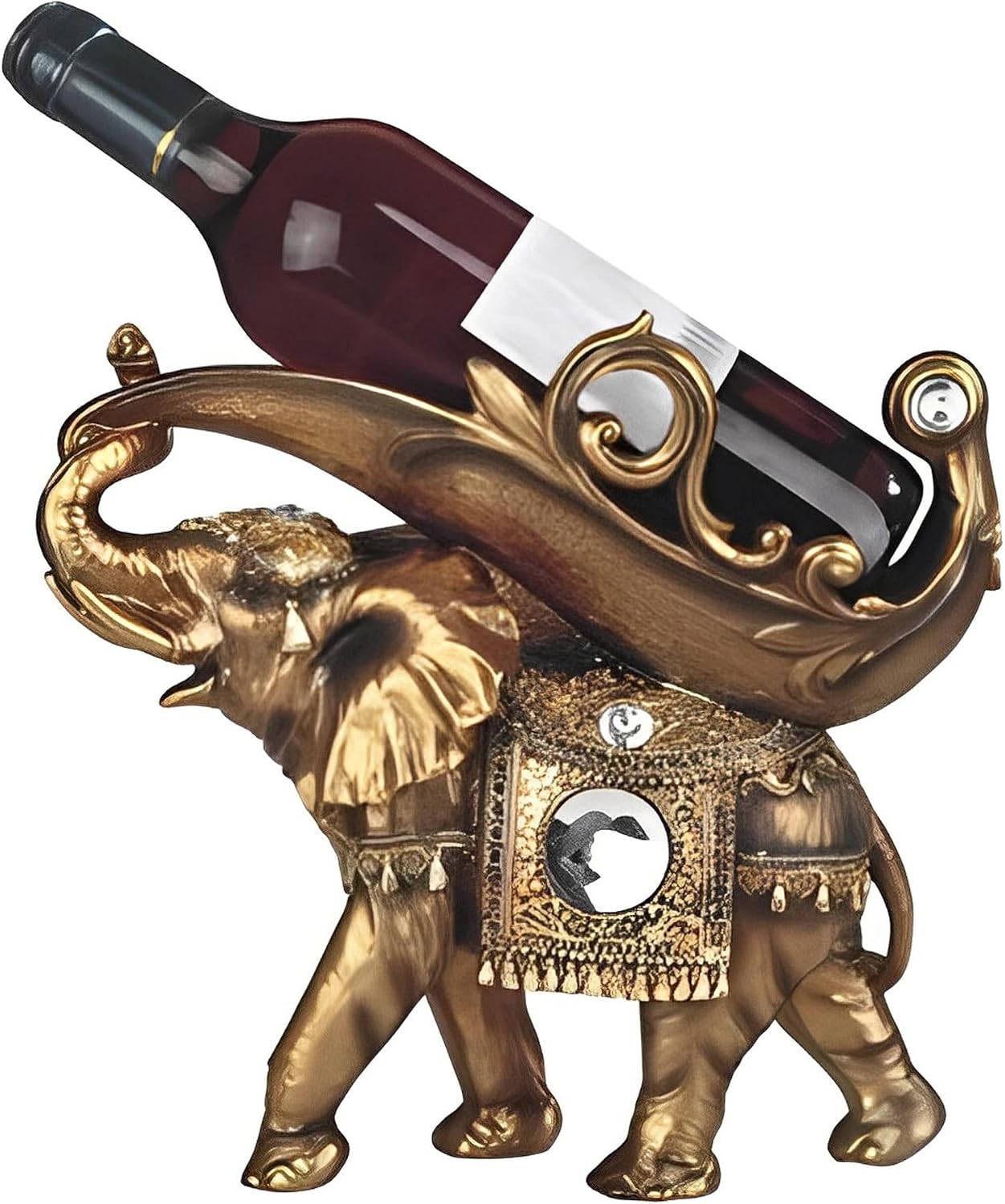 ICE ARMOR 11.25" W Golden Thai Elephant Wine Rack Bottle Holder Dining Room Figurine Statue Sculpture Ornament Decoration Home/Room Decor Ideas