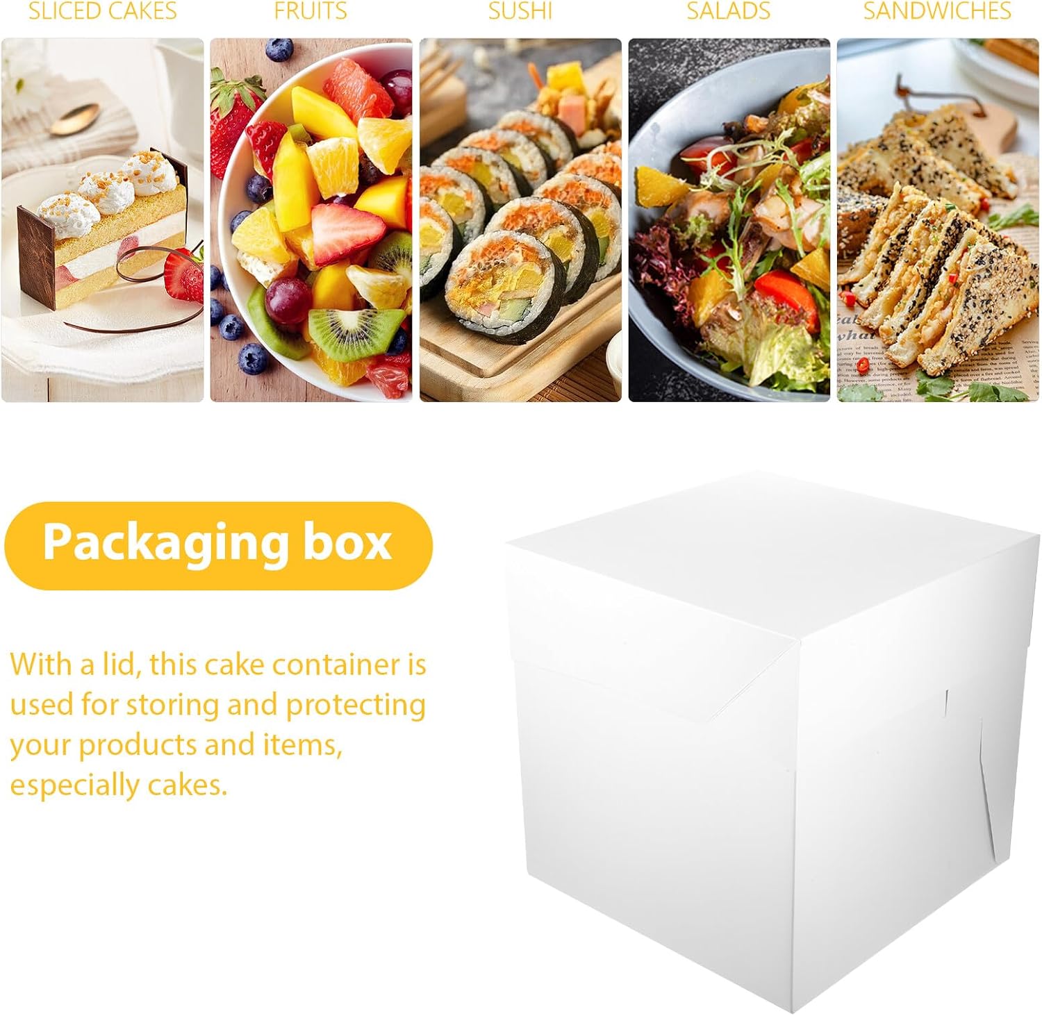White Foldable Birthday Cake Box with Board 12-inch Paper Cake Display Carrier Bakery Packaging for Baking Supplies and Packing