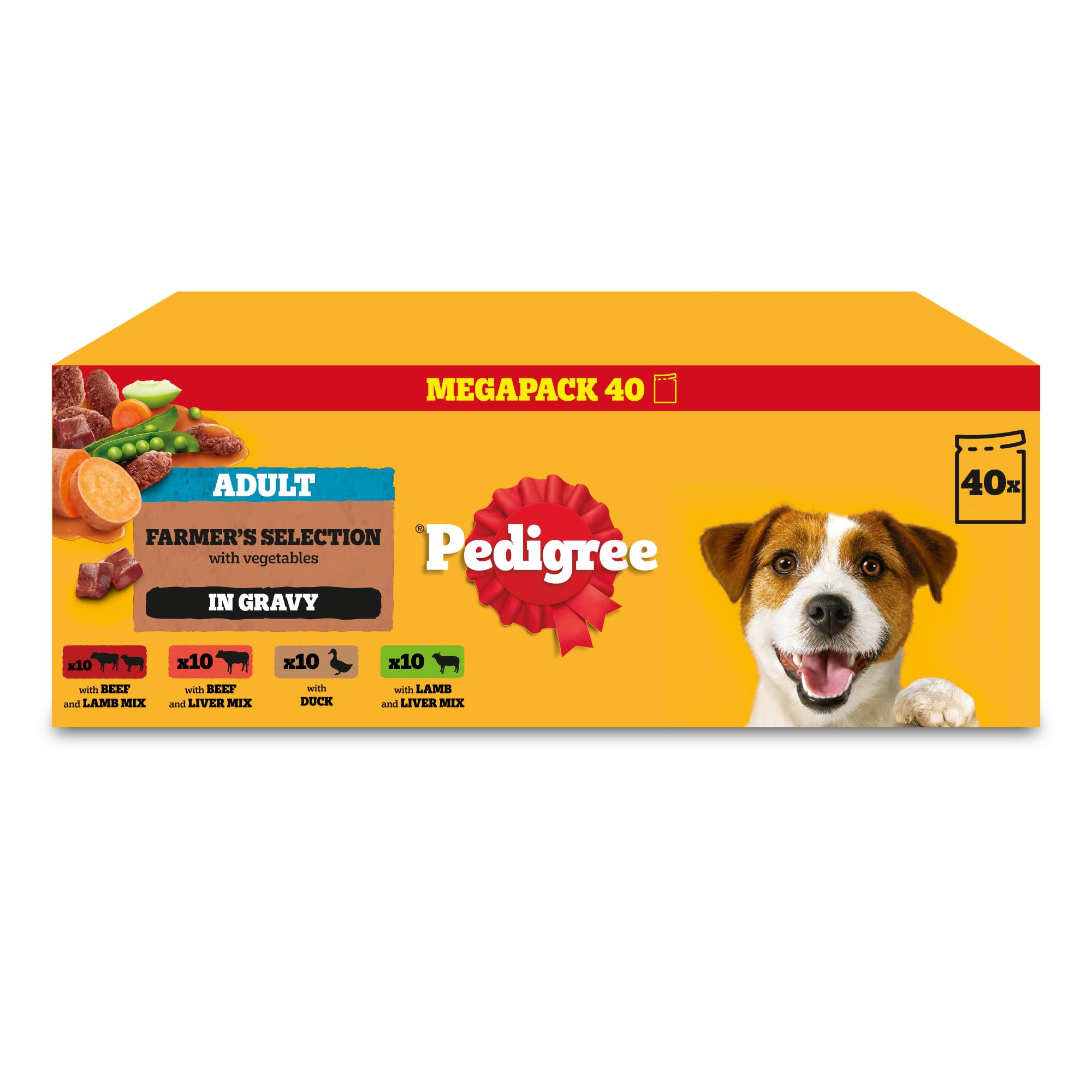 80 x 100g Pedigree Adult Wet Dog Food Pouches Mixed Farmers Selection in Gravy