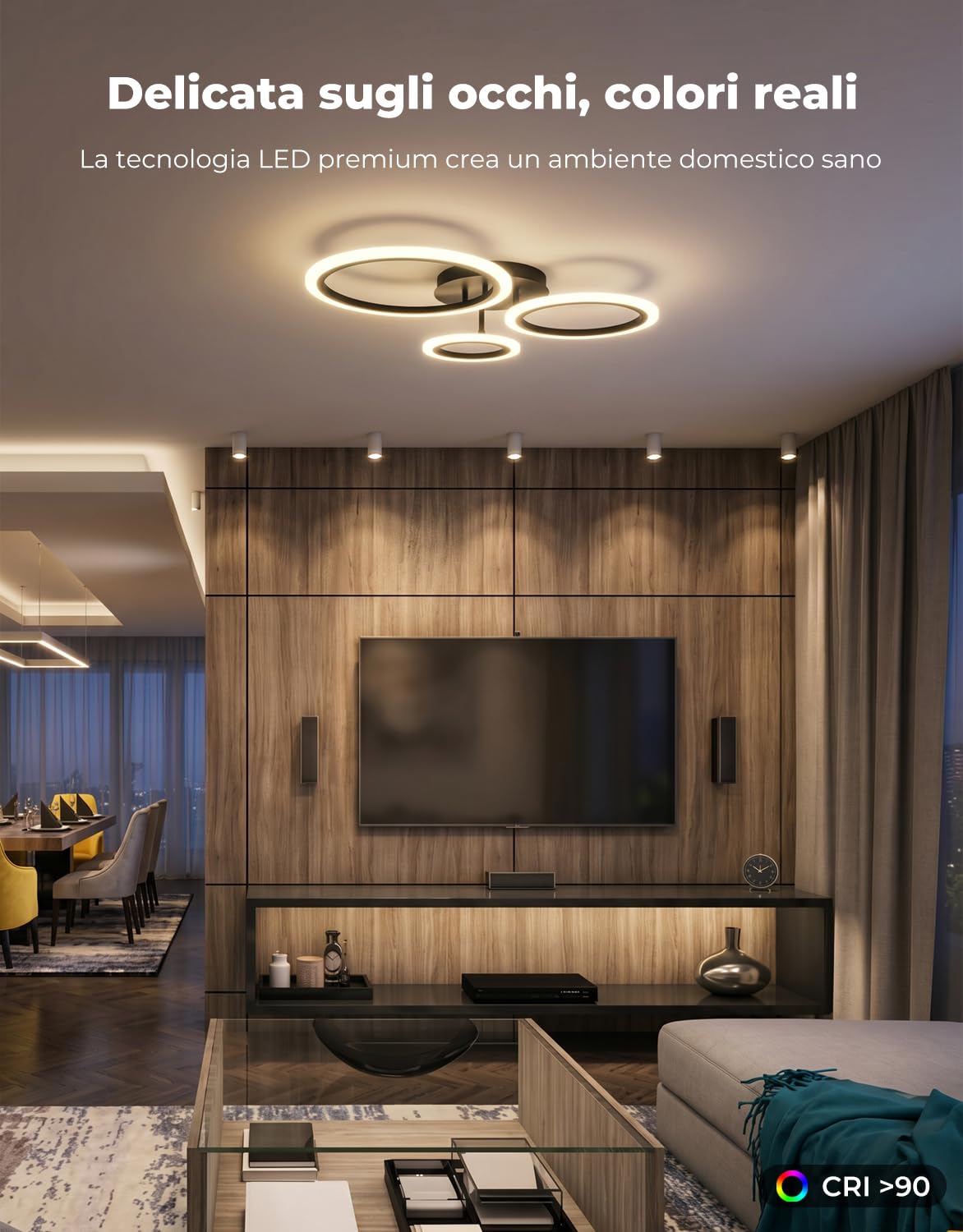 Plafoniera LED Smart a 3 Anelli, Lampadario Moderno Dimmerabile con App/Alexa/Telecomando, Luce da Soffitto 19W 1900LM (3000K-6500K) – Installazione Facile per Camera e Soggiorno, Nero