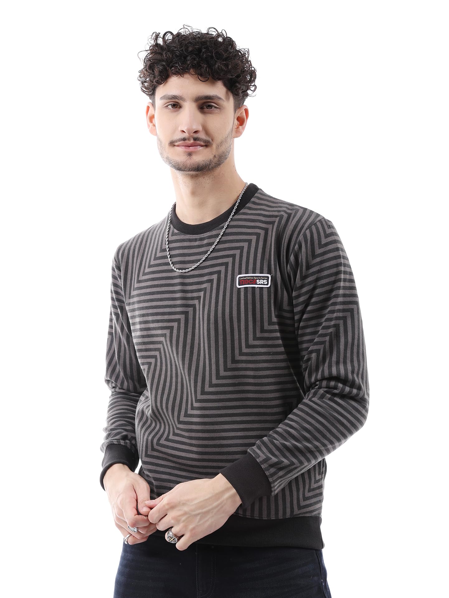 The Indian Garage Co Men Polyester Regular Fit Striped Crew Neck Overhead Sweatshirt-picture-22
