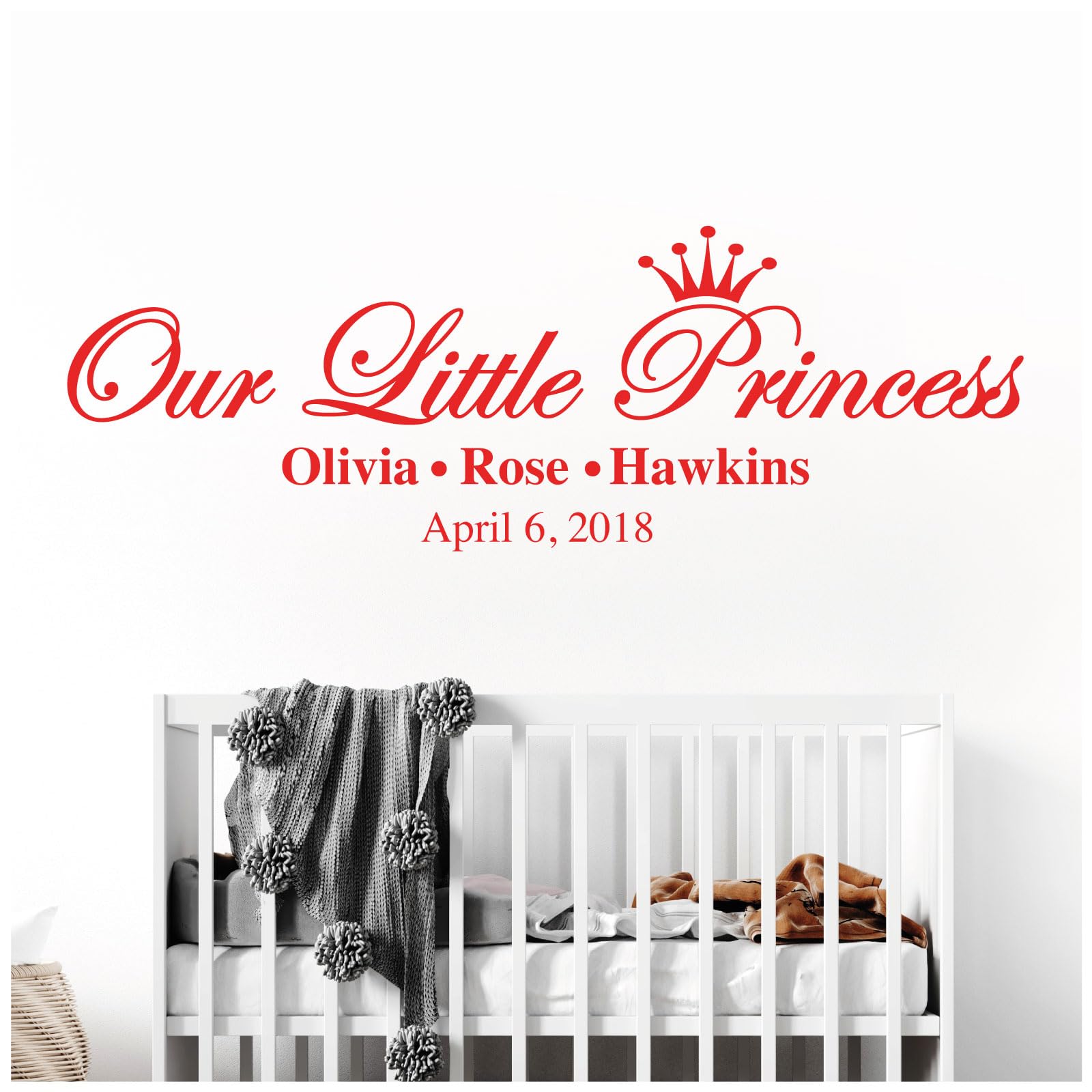 Our Little Princess, Names & Date of Birth - Baby Nursery Girls Wall Sticker [Large] [Poppy]