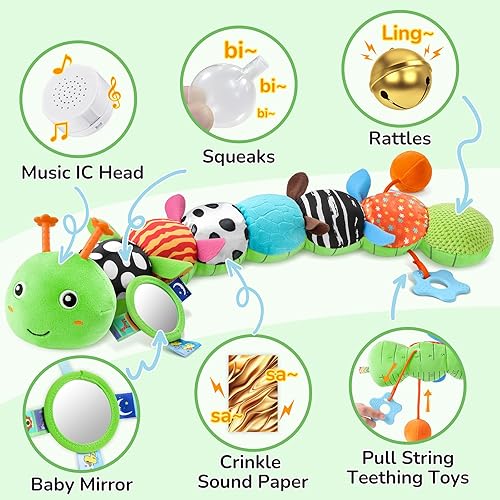Miniatura 5 de Juguetes para bebés de 6 a 12 meses, oruga musical, juguetes de peluche, animales de peluche de 0 a 3 a 6 meses, juguetes sensoriales de dentición