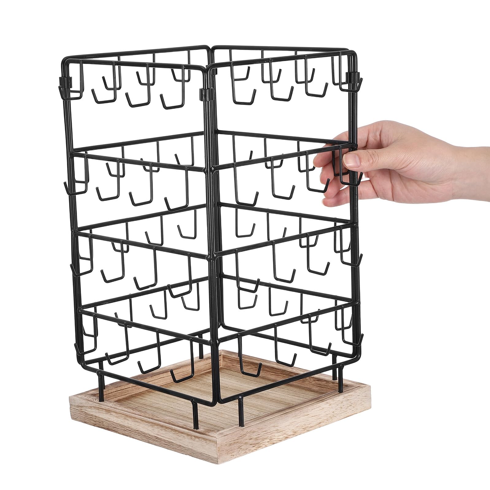 BESPORTBLE Espositore Girevole per Orecchini 64 Ganci, Struttura | Legno e Ferro, Design Smontabile, Uso Domestico e Venditori, Adatto anche Collane e Bracciali