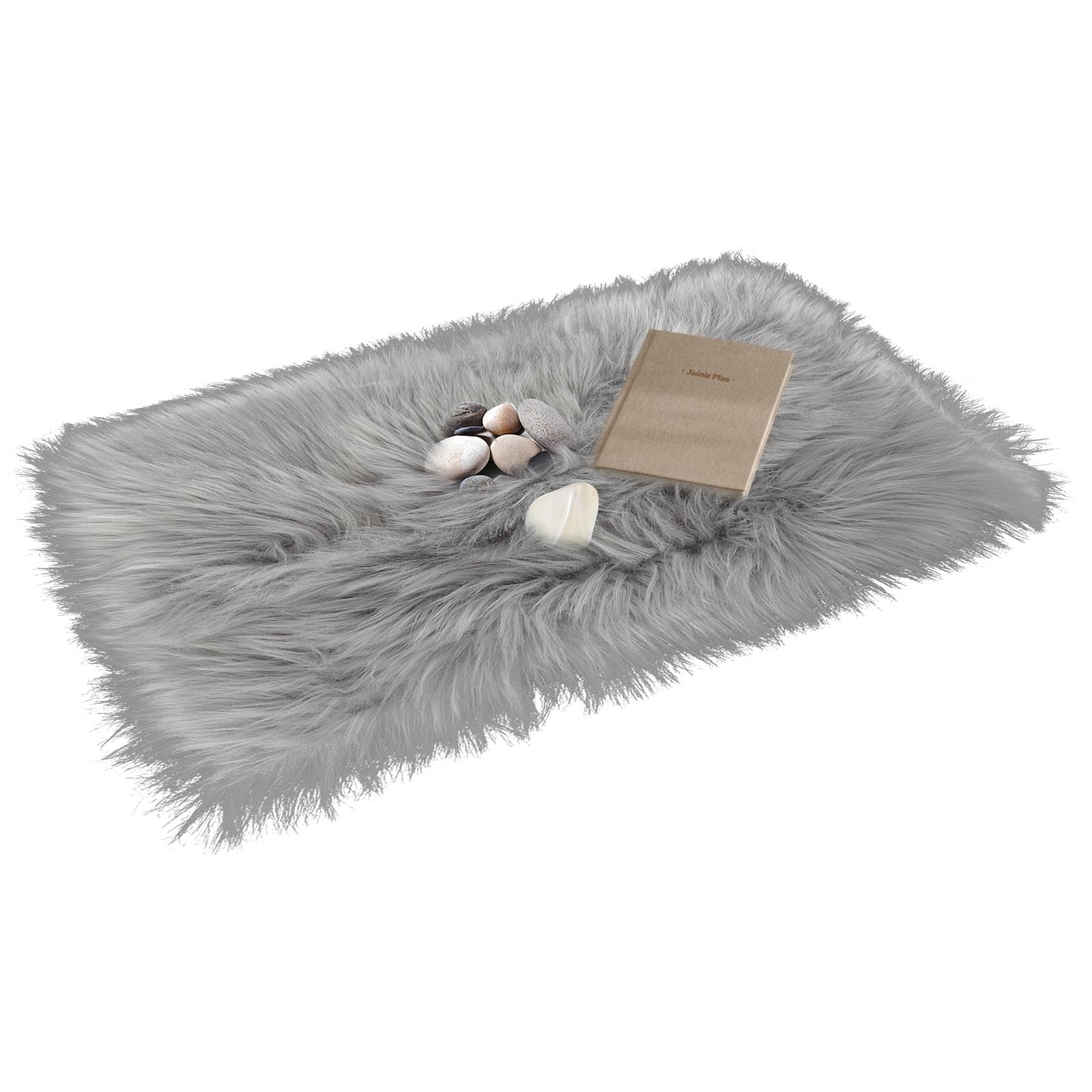 WLLHYF Alfombra blanca de pelo sintético de 20 x 12 pulgadas, ultra suave, alfombra pequeña y esponjosa de lujo para dormitorio, alfombra peluda para sala de estar, decoración del hogar (gris)