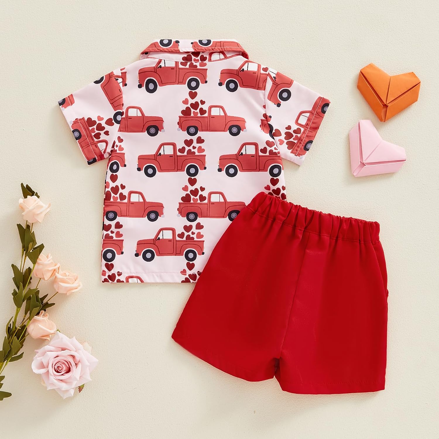 FIOMVA Toddler Baby Boy Valentines Day Outfit Clothes Button Down Shirt with Bowtie and Shorts Set Gentleman Suit Dress - Image 6