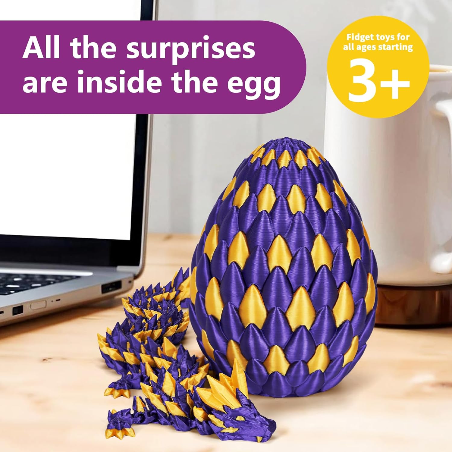 TBOLINE 3D Printed Dragon Egg Stuffers for Easter Egg Hunt 3D Printed Easter Egg Fillers for Kids,Easter Basket Stuffers,Prefilled Easter Eggs with Toys for Kids Easter Gift Ideas