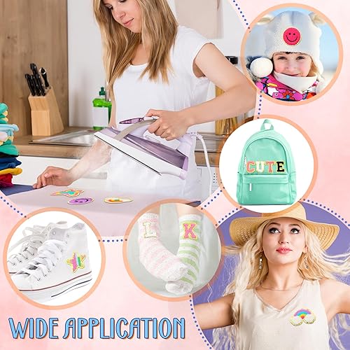 Miniatura 5 de Yilloog 120 parches de felpilla para planchar con letras bordadas, para sombrero, incluyen 78 parches de letras de 42 estrellas en forma de corazón