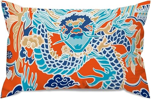 Miniatura 5 de ArogGeld Funda de almohada lumbar con diseño de dragón asiático, color azul y verde azulado, naranja, azul marino, turquesa, funda de cojín asiática
