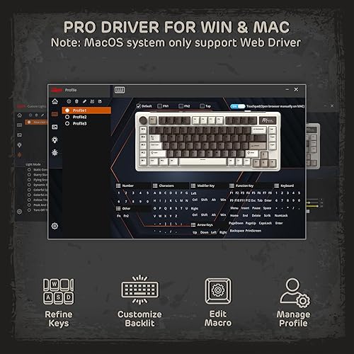 Miniatura 9 de RK ROYAL KLUDGE Teclado mecánico de montaje en junta L75 con perillateclas macro y placa de identificación táctil, teclado inalámbrico Tri-Mode 75%