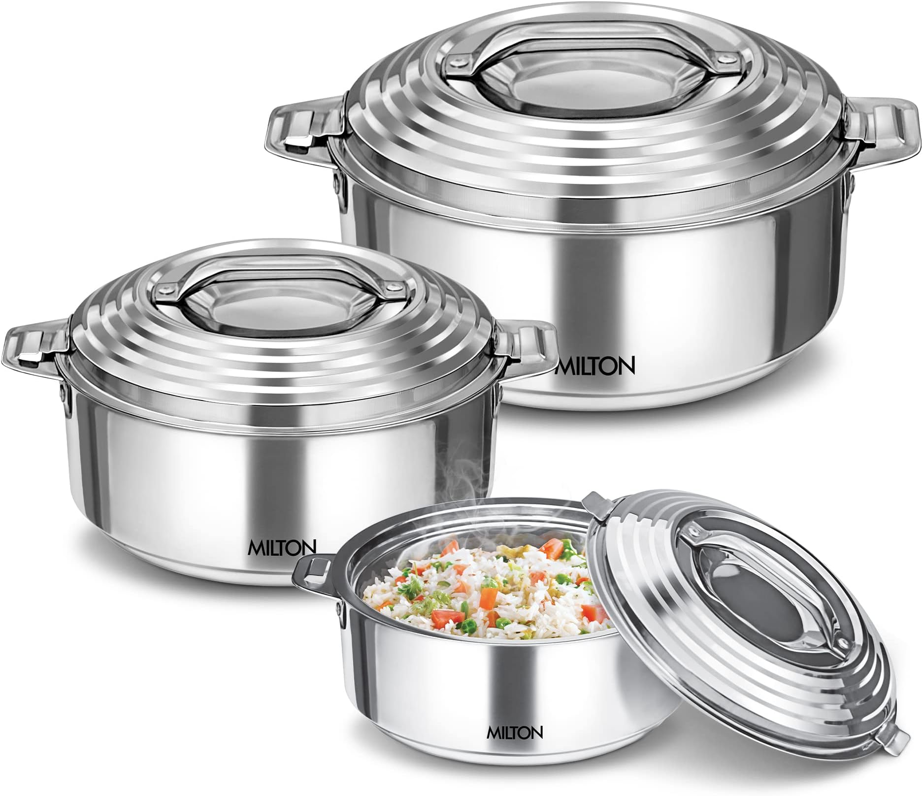 Thermosteel Galaxia Insulated Hotpot Casseroles, Set of 3, Stainless Steel (1000ml, 1500ml, 2500ml)