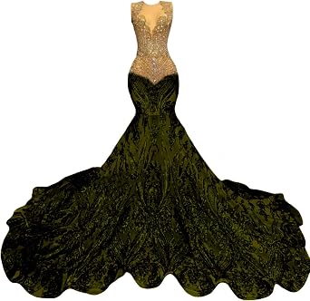 Mermaid Sequined Evening Prom Party Dress Crystals Applique Gala Pageant Celebrity Gown