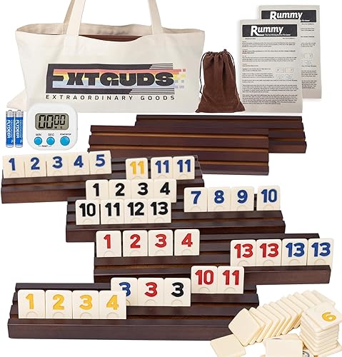 Extguds Juego de cubo Rummy para 6 jugadores, juego clásico de cubos de viaje, con 6 bastidores de maderabandejas, 160 fichas Rummy, bolsa de lona