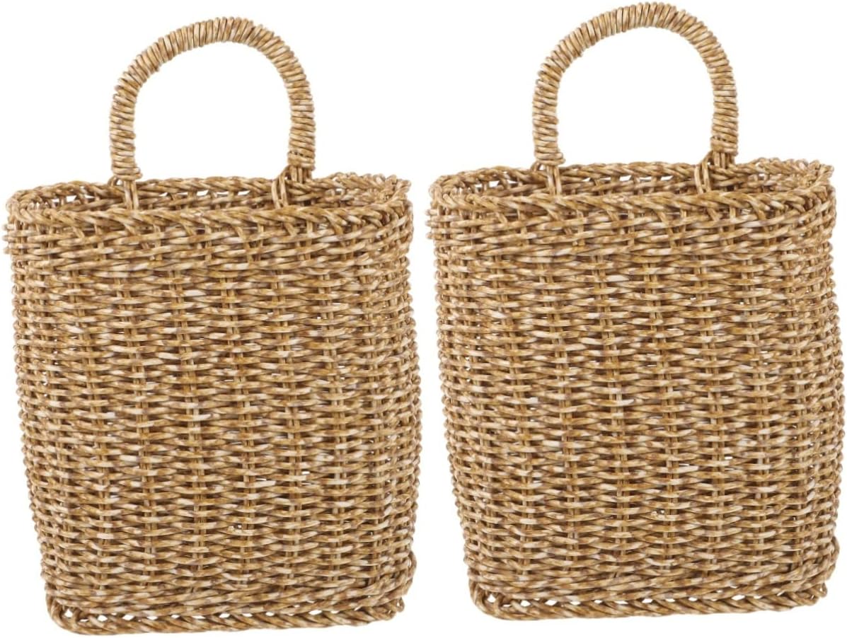 OSALADI Hanging Fruit Basket 2 Pack Woven Basket Wall Mounted Storage for Kitchen Hanging Vegetable Baskets for Produce Snacks Farmhouse Decor Home Camping Picnic Bbq 11.02 X 7.08 X 11.