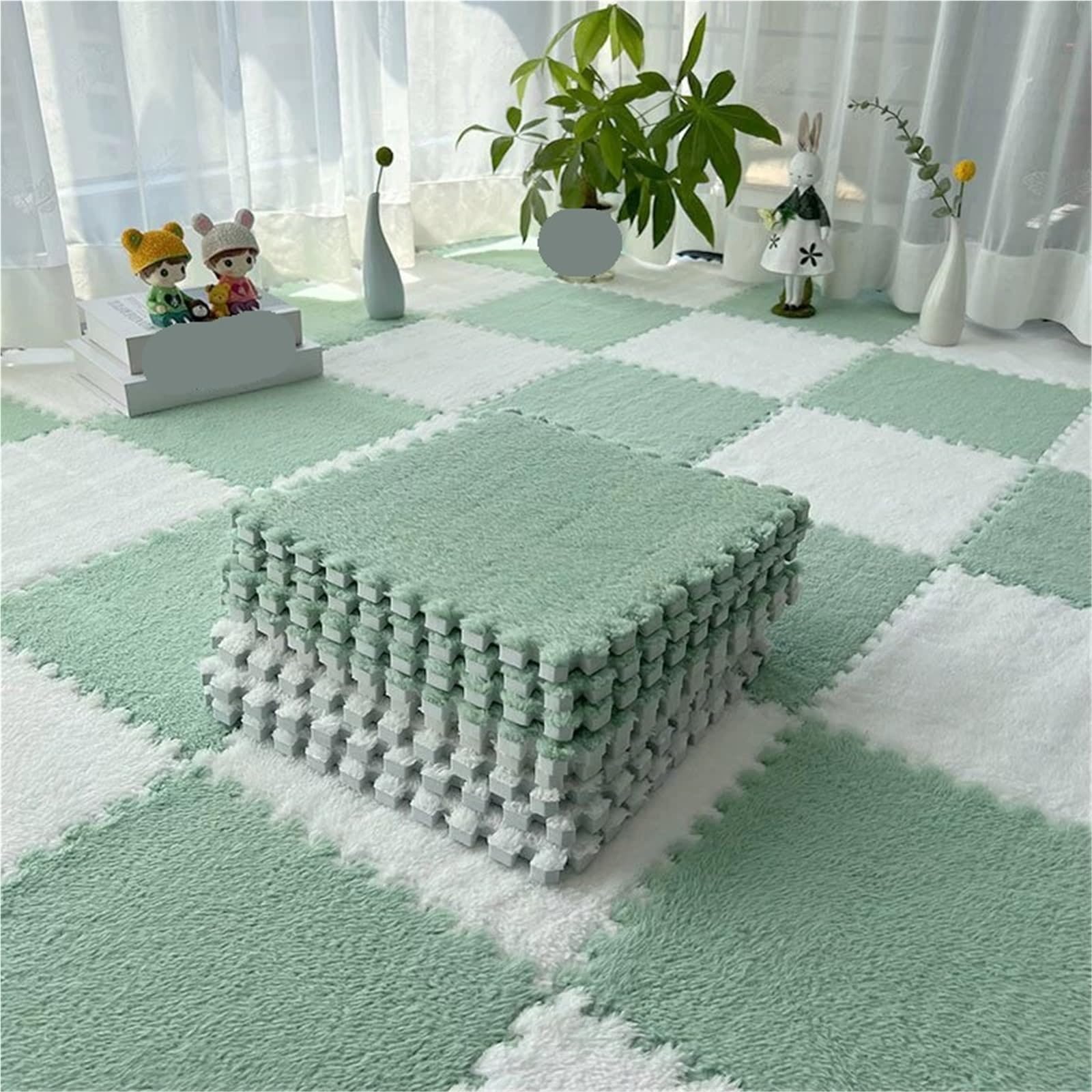 Weiche P-Schaumstoff-Boden-Puzzle-Matte – ineinandergreifende rutschfeste Fliesen für Kinder- und Baby-Spielzimmer, Schlafzimmerteppich (Kamelgrau, 4 Stück) – & sicheres Spielen